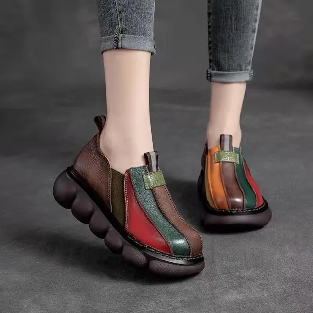 New Fashion Color blocking Ethnic Style Round Toe Thick Sole Shoes Brown - Shop at LoveMi