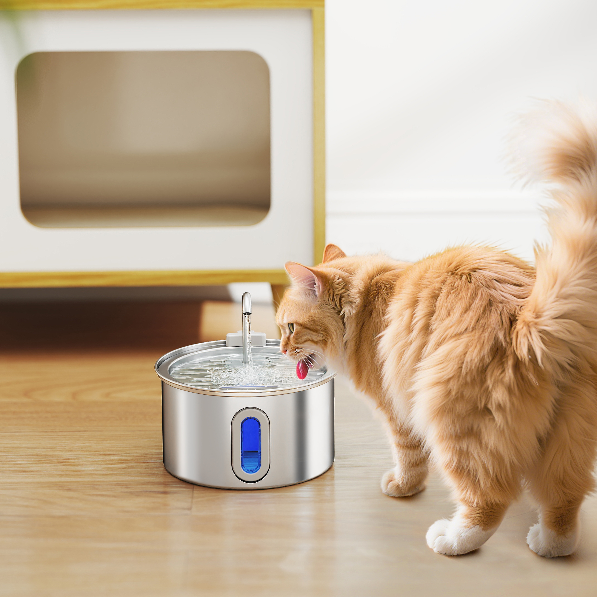 2.5L Stainless Steel Cat Water Fountain With Ultra Quiet Pump Level Window — image 10