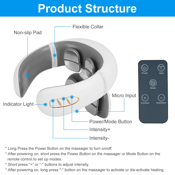 Portable Heated Neck Massager With Remote Control, TENS EMS Technology 8 Massage Heads, 15 Mins Auto Off Electric Pulse Neck Massager Neck Massager With Heat, 6 Modes 20 Intensities — foto 4