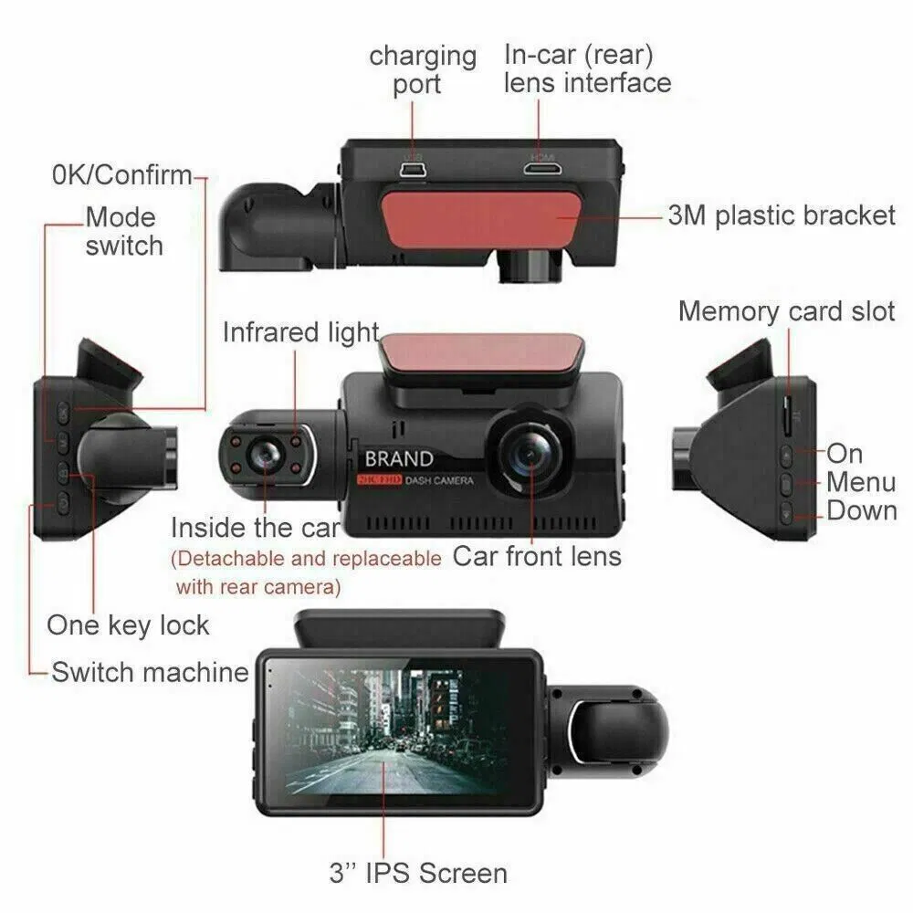 1080P Dual Lens Car DVR Dash Cam Video Recorder G-Sensor Front And Inside Camera - Image 8