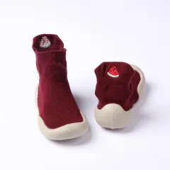 Children's Toddler Step Soft Bottom Non-slip Cartoon Cotton Baby Shoes - Wine Red - View 1
