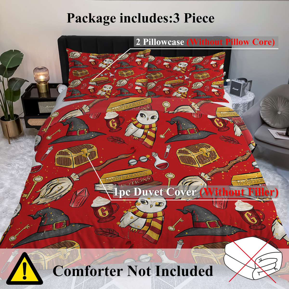 3PCS Halloween Duvet Cover Bedding Set, Red Duvet Cover, Magic Potion Spell... 4