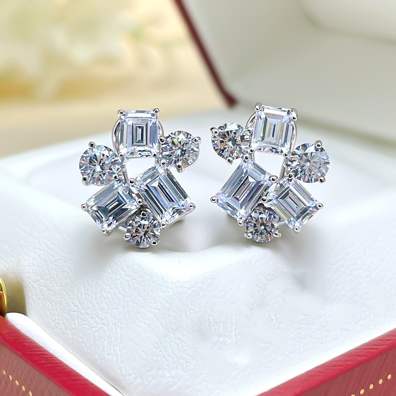 Women's High Carbon Diamond Emerald Earrings 925 Sterling Silver