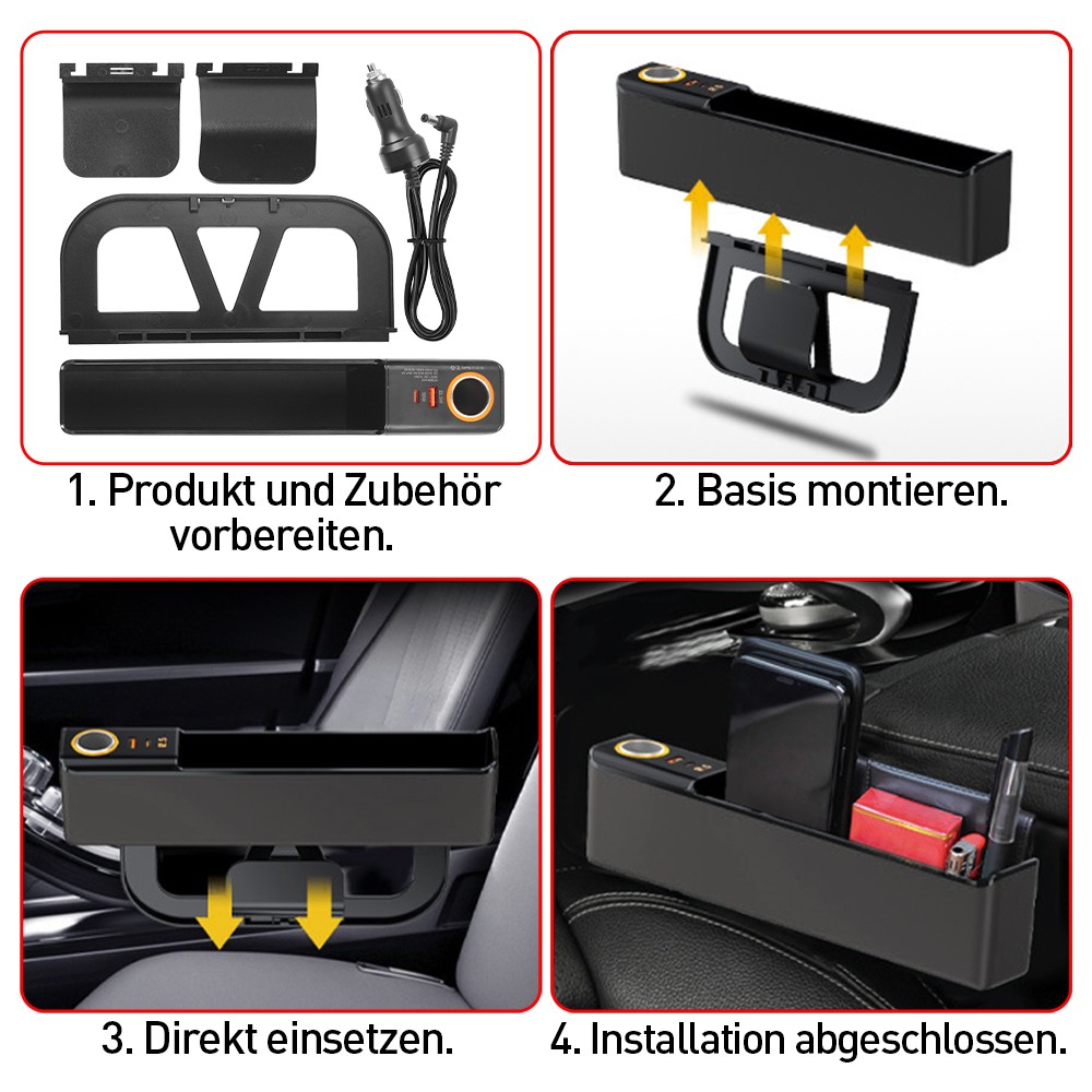 Car Seat Gap Filler Pocket Storage Box Organizer With Dual Charging Cable For Phone Keys Wallet 2