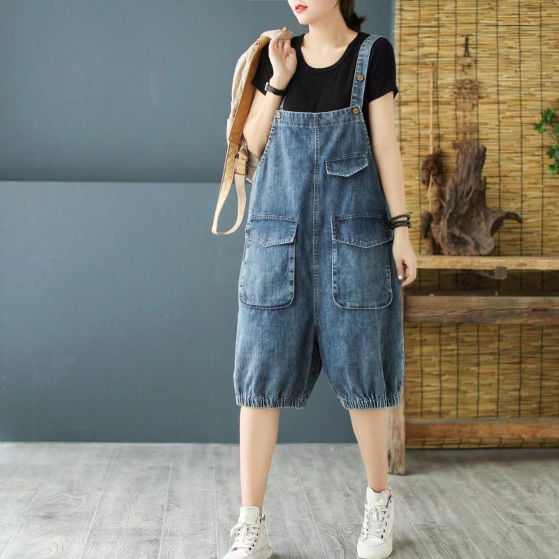 Women's Real Shot Denim Cropped Overalls