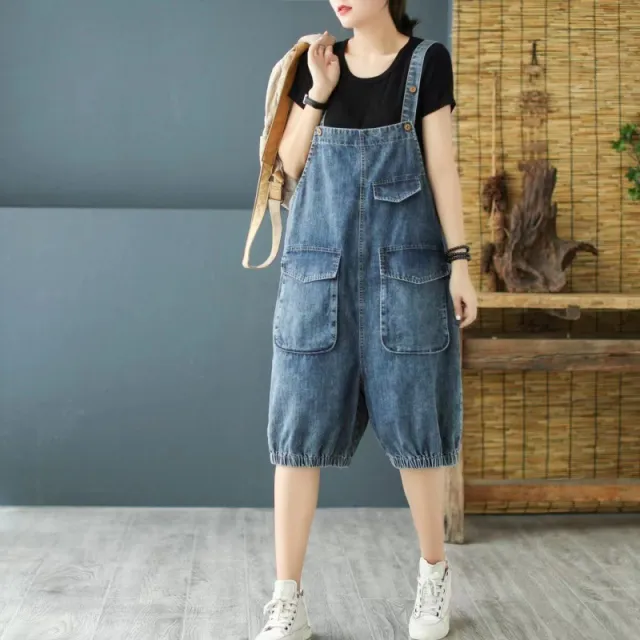 Women's Real Shot Denim Cropped Overalls Blue - Shop at LoveMi