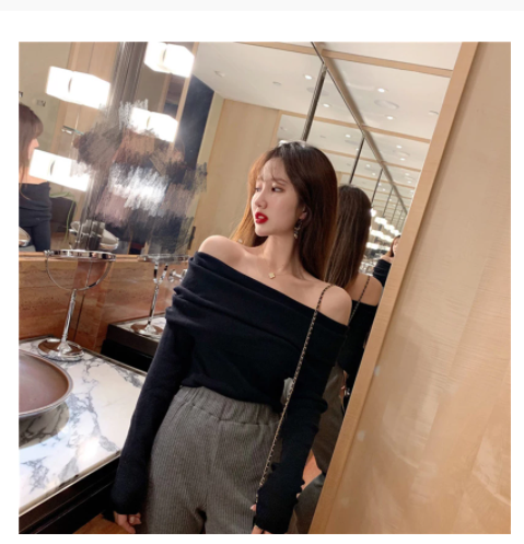 Autumn And Winter Wear A Lazy Style Short Pullover One Neck Off The Shoulder Sweater