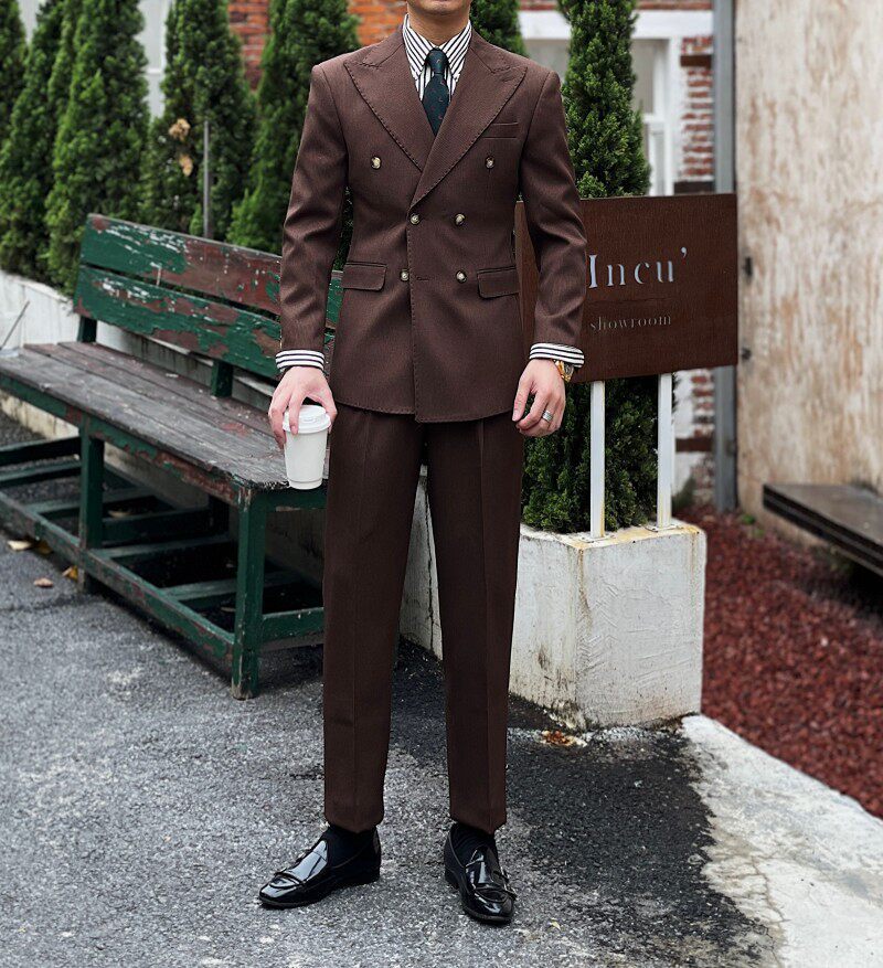 Retro Ribbed Double-breasted Suit