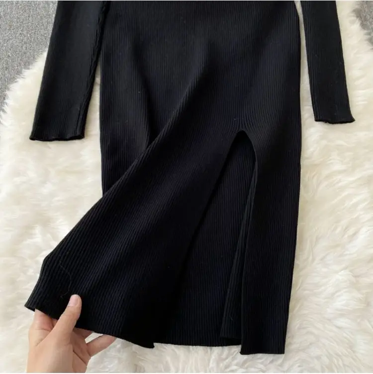 Button Slim Fit Slimming Long Sleeves Sheath Mid-length Dress