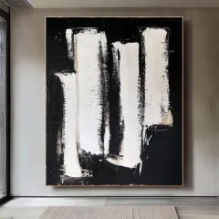 Abstract Texture Decorative Painting Of Black And White Hand-Painted Oil Painting Canvas Wall Art For Home Living Room Decor Rolled Frameless Unstr... - View 1