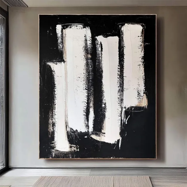 Abstract Texture Decorative Painting Of Black And White Hand Painted Oil Painting Canvas Wall Art For Home Living Room Decor Rolled Frameless Unstr... Without Inner Frame - Shop at LoveMi
