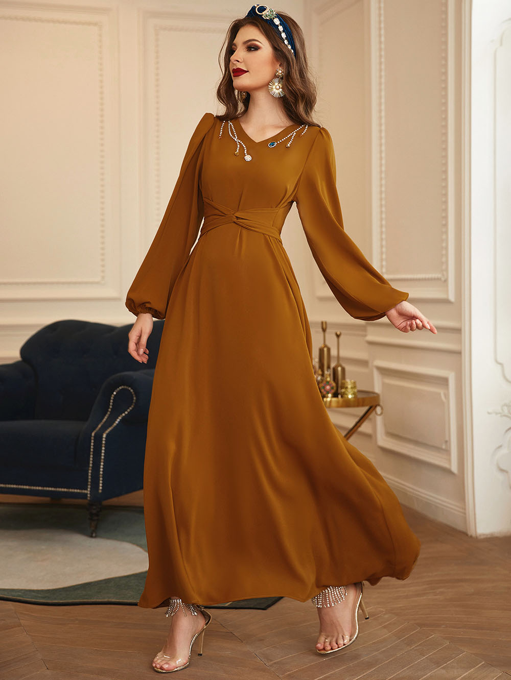 Long-Sleeved V-Neck Dress, picture 2 of 5