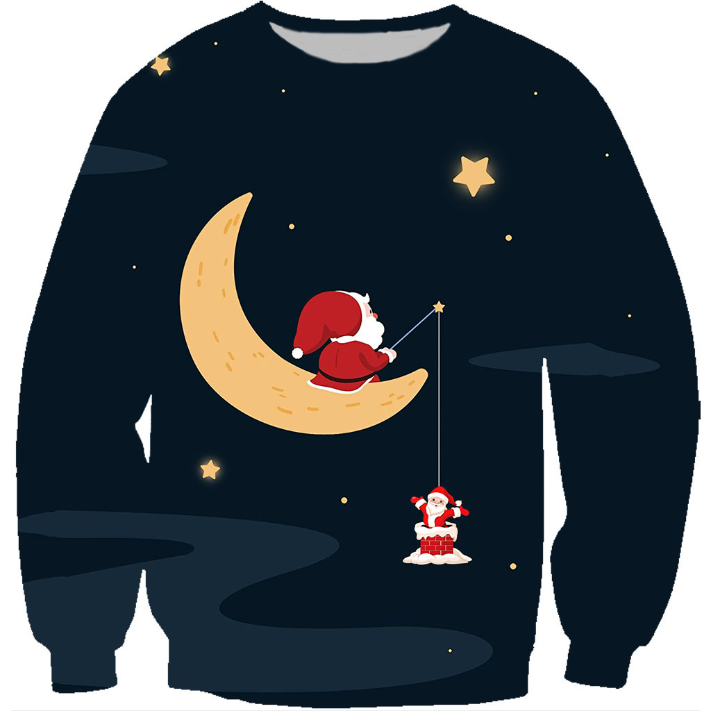 Santa Print Loose Couple Round Neck Sweatshirt