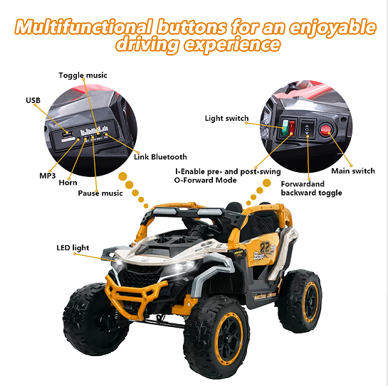 Ride On Models Truck Car 12V Kids Electric Vehicles, Remote Control, Front & Rear Shock Suspension, 2 Seater UTV, Flashlights And A Built-in Music Player, For Age 3-6 Years Old