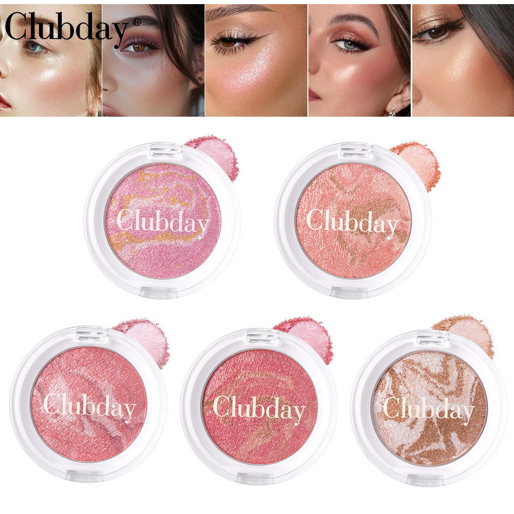 Three Color Streaky Flesh Highlight Powder Blusher Pearl Brightening Marble Pattern All-in-one Dish Rouge