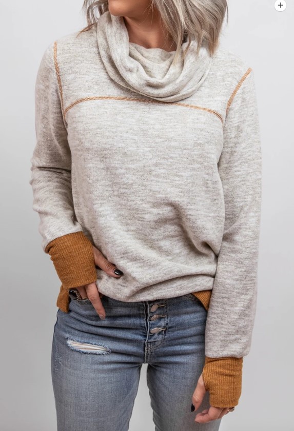 Fashion Temperament Autumn And Winter Women's Solid Color High Collar Hit Color Finger Sweater