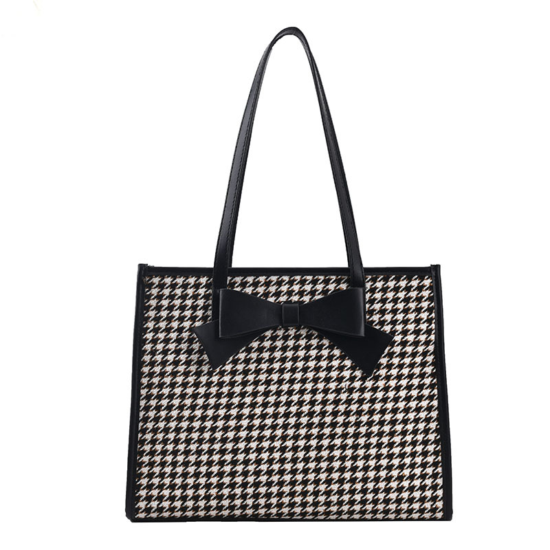 Bow Houndstooth Trendy Women's Shoulder Bag Black - Shop at LoveMi