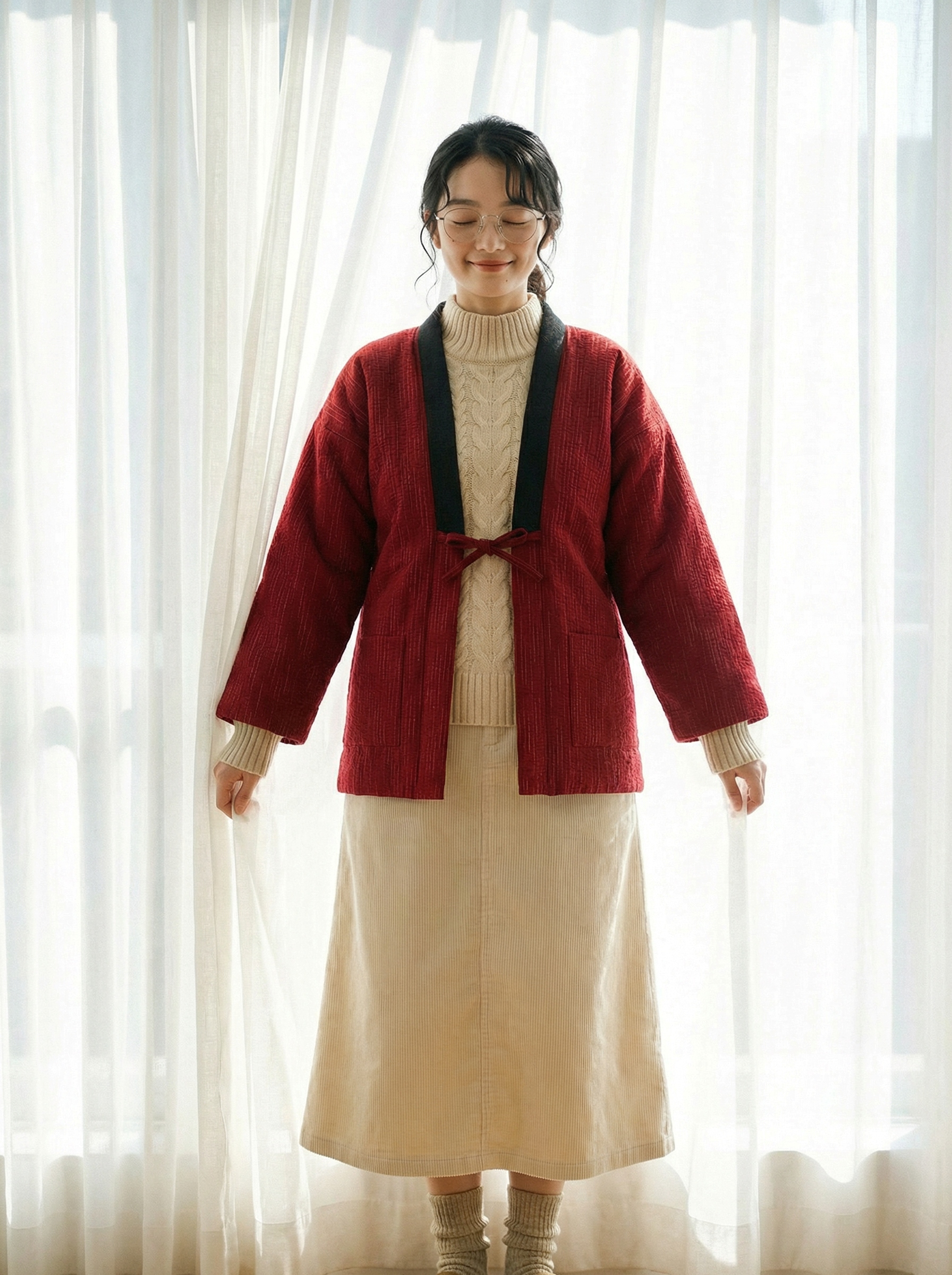 Women's Haori, Women's Warm Coat, Women's Japanese Style Padded Jacket, Japanese Style Indoor Wear, Lightweight & Warm Printed Coat, Japanese Traditional Clothing, Oversized Padded Jacket With Pockets