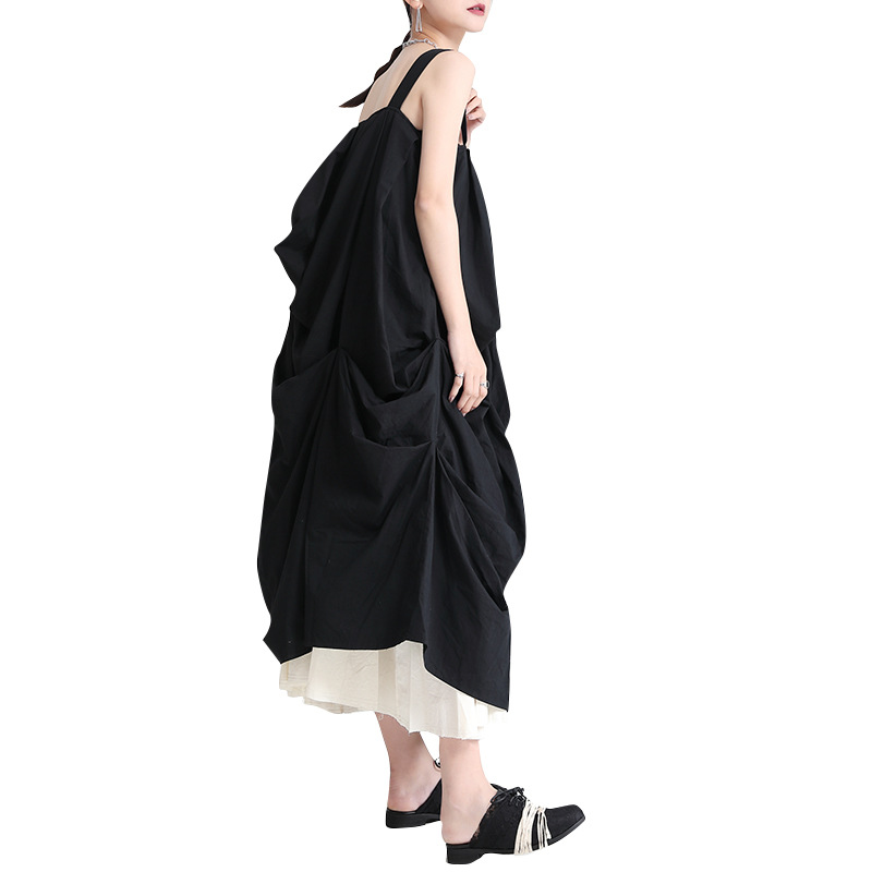 Vintage Sleeveless Dress Black And White Colorblock Layers