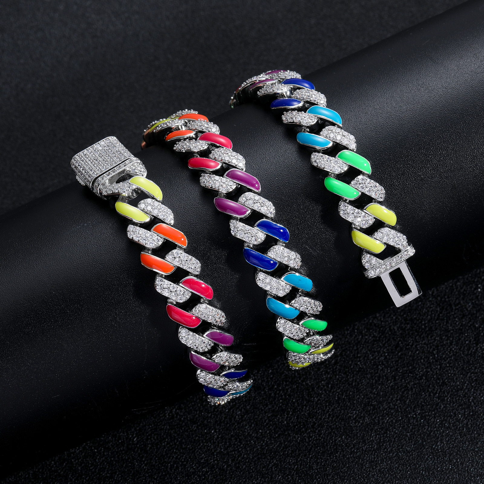 Necklace Colorful Cuban Chain Rainbow Zircon For Men And Women
