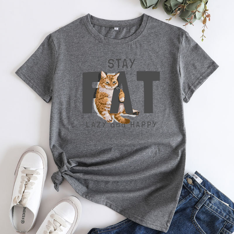 Title 14, Damesmode losse kat letter print katoen ronde h...