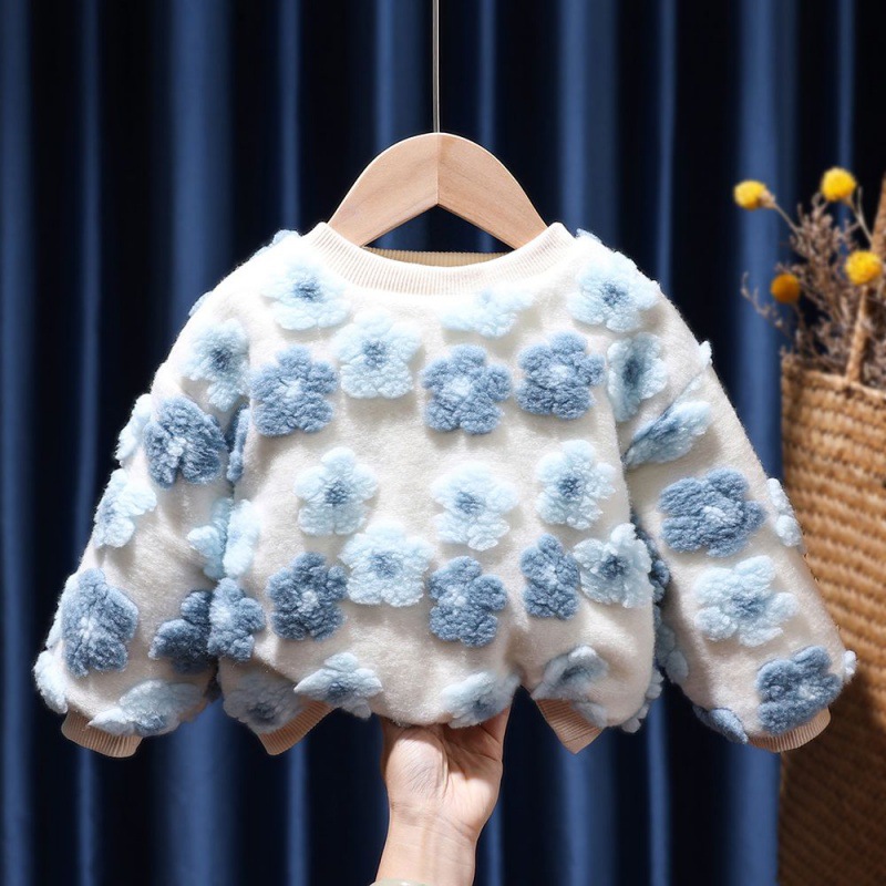 Girls' Fashion Three-dimensional Flowers Double Layer Padded Pullover Sweater