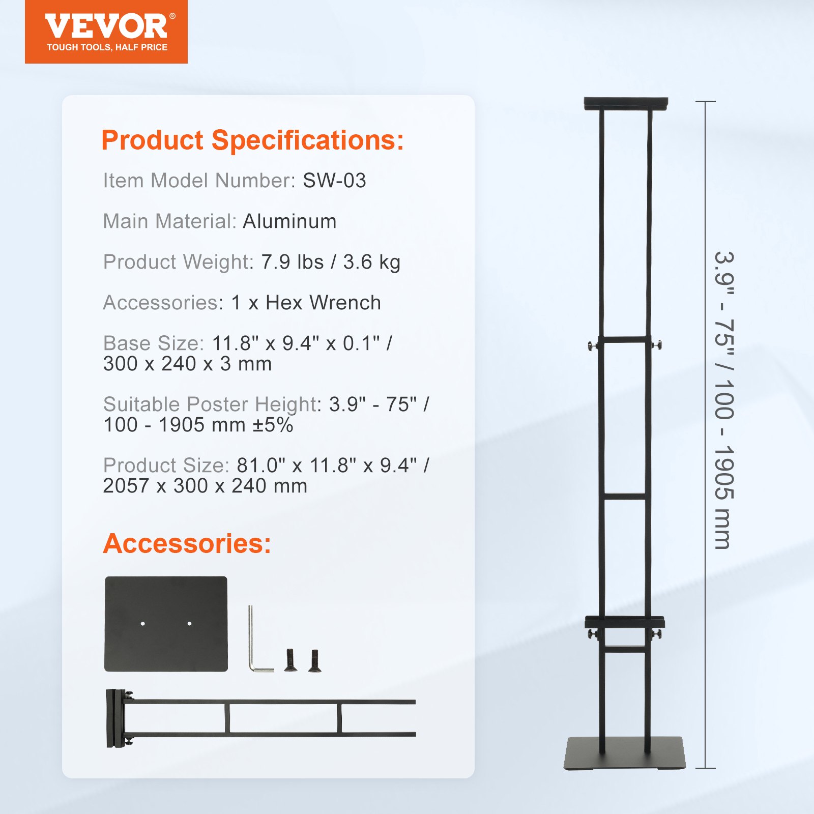 VEVOR Poster Stand, Double-Sided Heavy Duty Pedestal Sign Holder, Floor Standing Sign Holder Banner Stand With Shock-absorbing Base For Display, For Board And Foam, Black