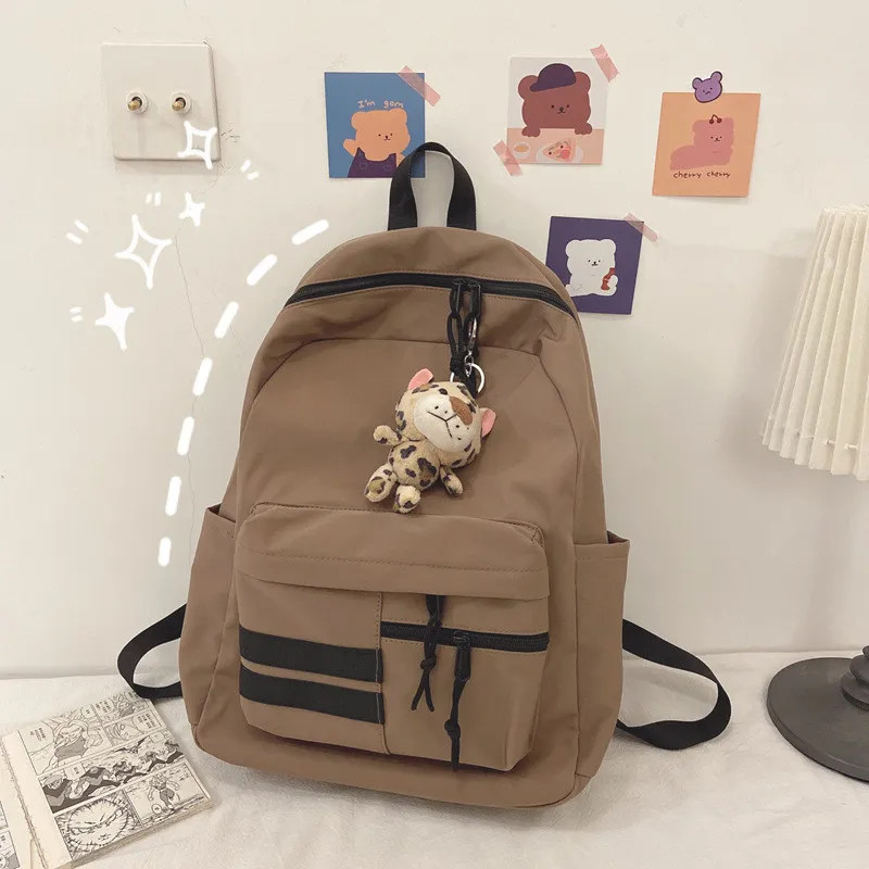 Korean Version Of The Wild High School College Student Backpack - Khaki