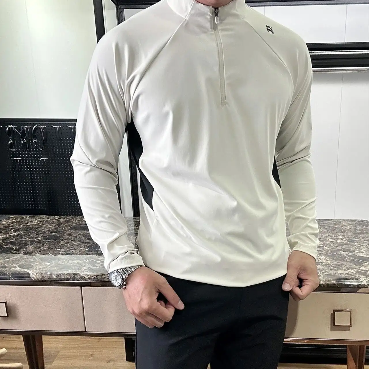 Mens Quarter Zip Quick Dry Long Sleeve
