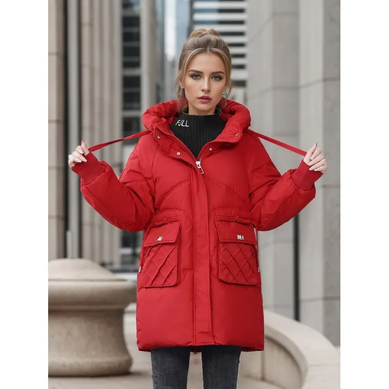 Winter Warm Hooded Coat with Pockets Fashion Solid Color