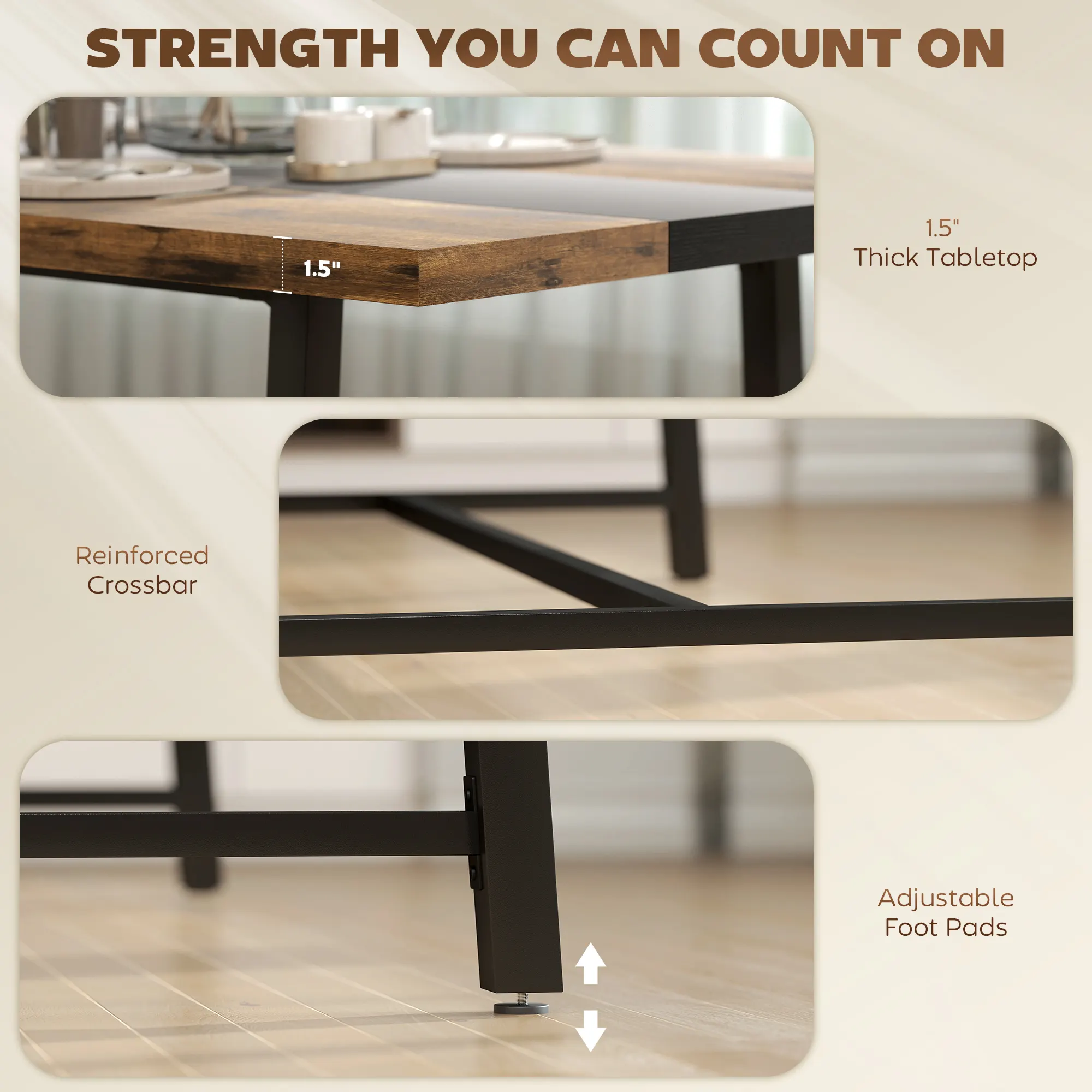 Industrial Kitchen Table For 8 People, 70.9
