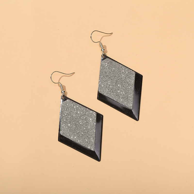 Rhombus Metal Shiny Long Earrings