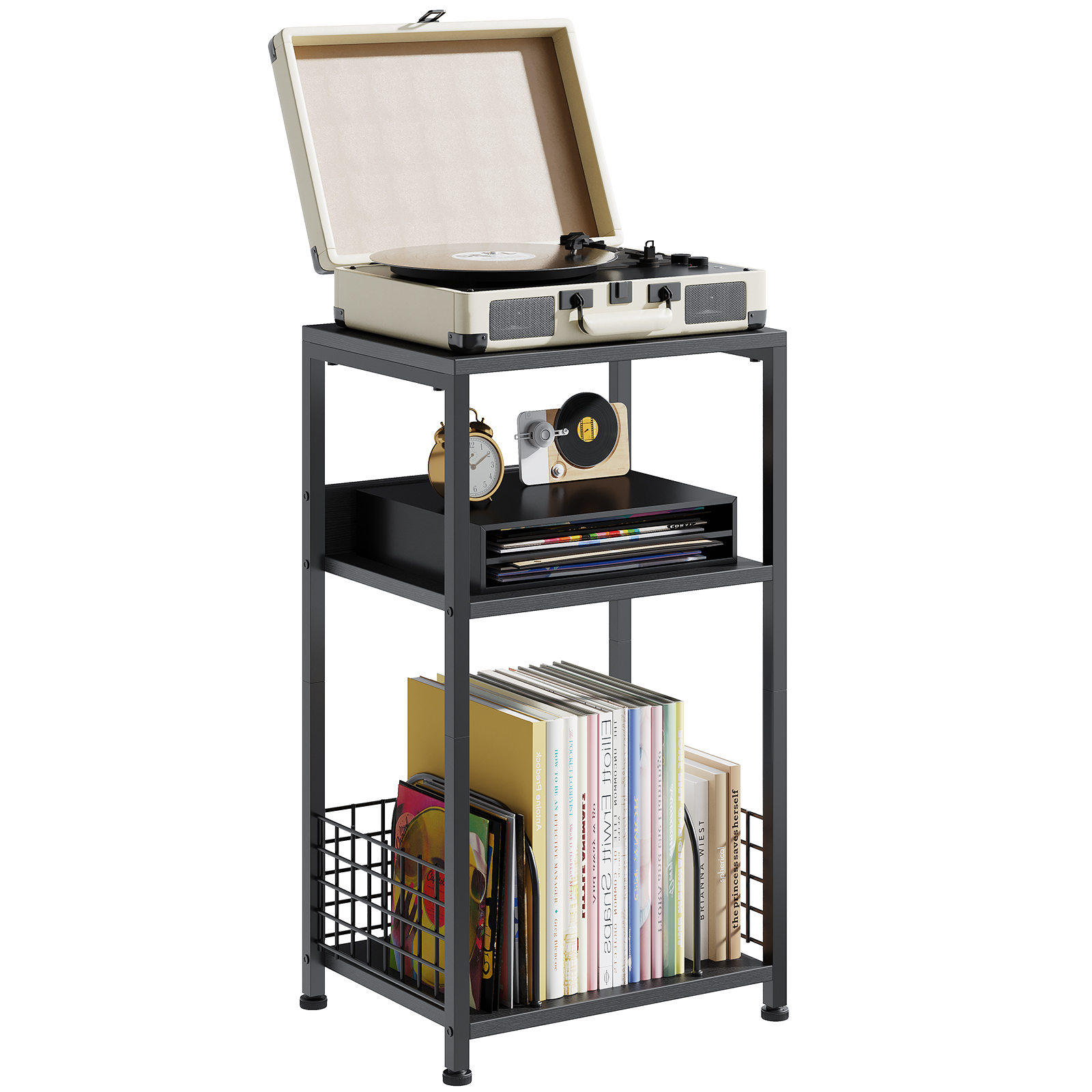 Three-tier Side Tables 2 Sets, A Storage-functional Record Player Stand That Can Hold Up To 1 00 Records, A Turntable Stand For Playing Vinyl Records