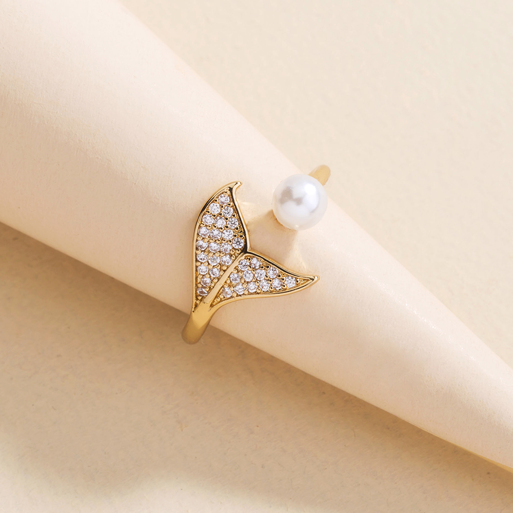 Pearl Tail Zircon Ring Little Mermaid Tail Opening Pearl Ring Lady