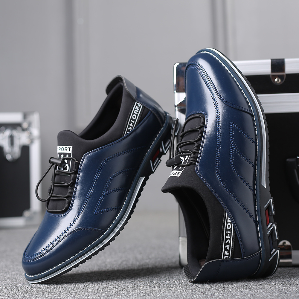 Embroidered Low Top Plus Size Leather Casual Shoes Men's Round Toe
