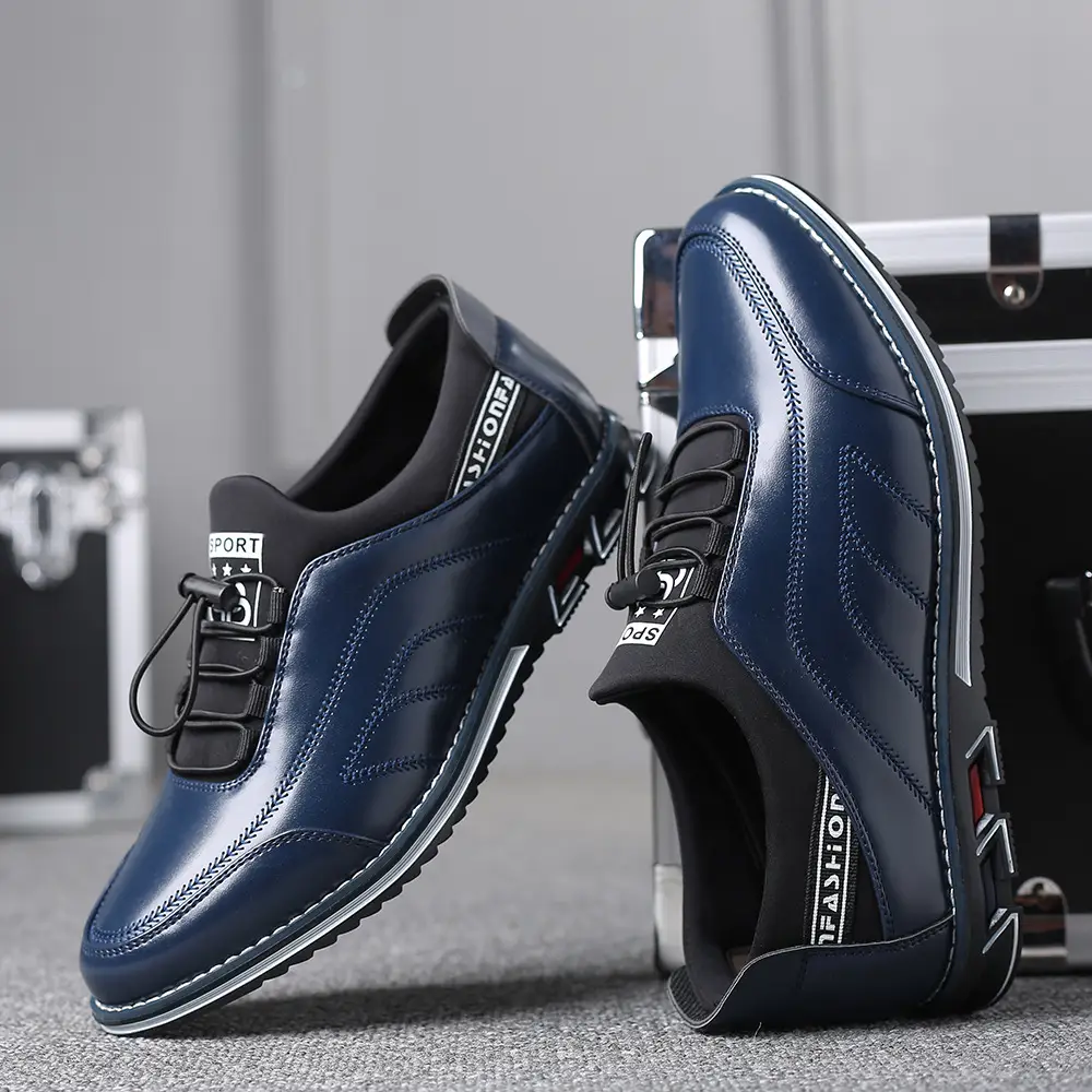 Embroidered Low Top Plus Size Leather Casual Shoes Men's Round Toe