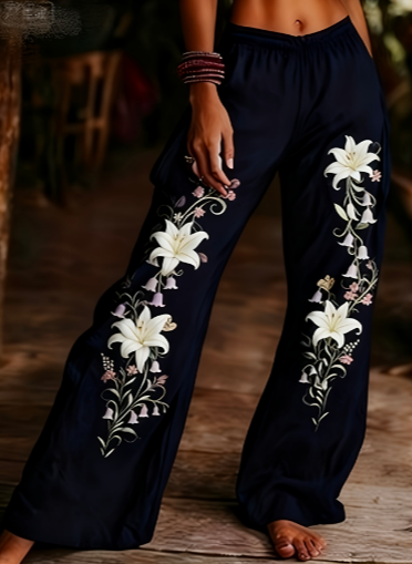 Elegant Printed Women's Wide-Leg Pants