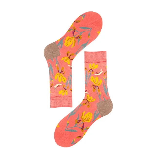 Avocado Chips Egg Fun Patchwork Color Medium Tube Cotton Socks Female Pink Flower - Shop at LoveMi