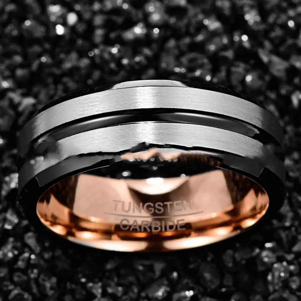 Men's Rose Gold Plated Inner Ring Frosted Tungsten Steel Ring