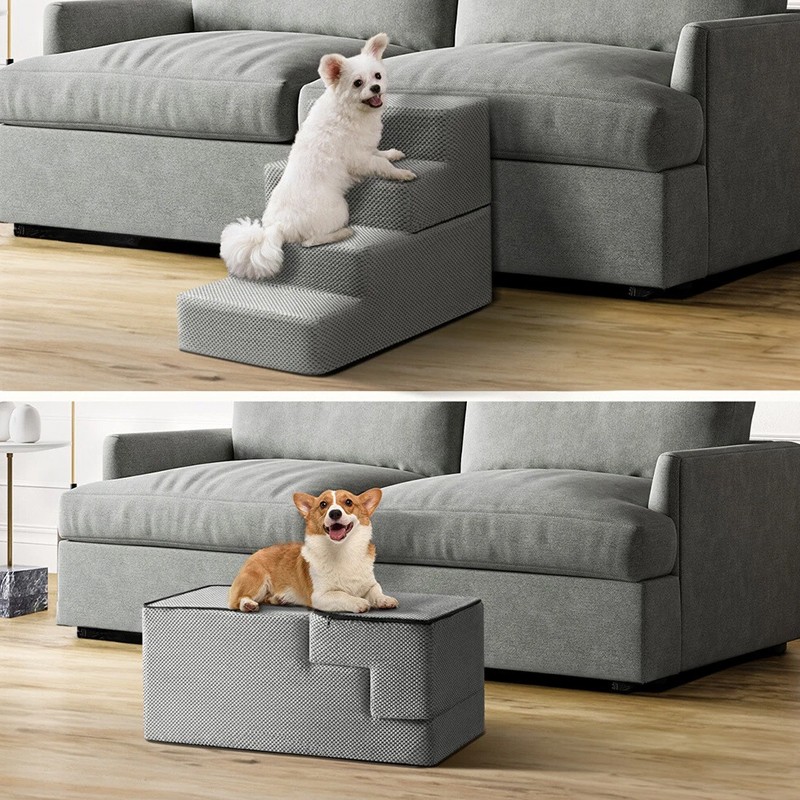 Dog Stairs Pet 4 Steps For Bed Sofa Cats Ladder Ramp With Removable Cover