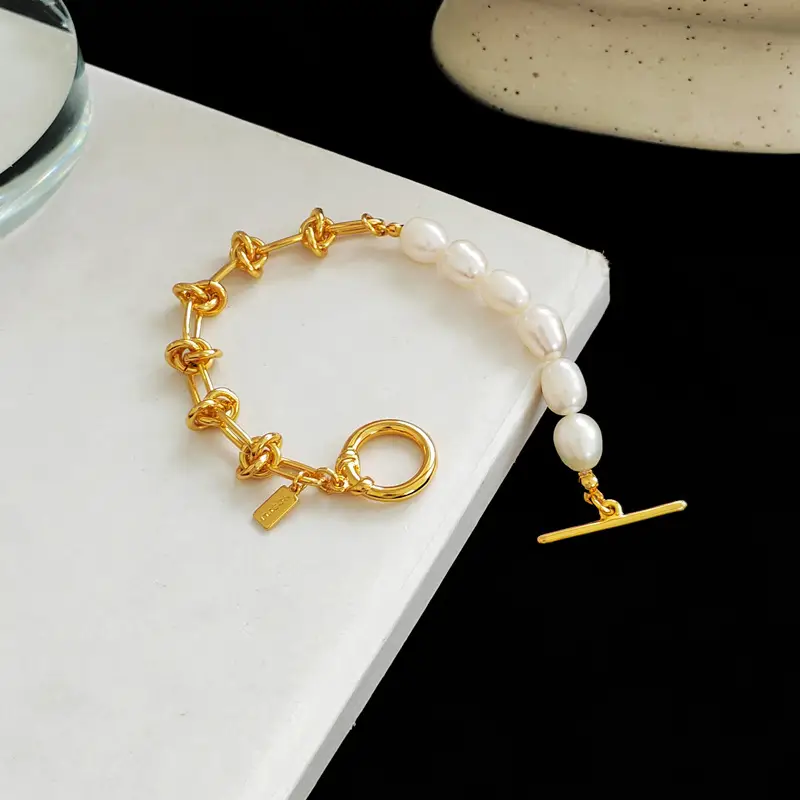 Retro Personality Creative Stitching Design Knotted Pearl Bracelet