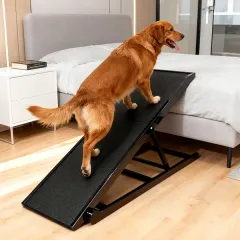 Dog Ramp For Couch Or Bed, Folding Wooden Pet Ramp With Anti-Slip Rubber Mat & 3 Removable Safety Side Rails - Black - View 1