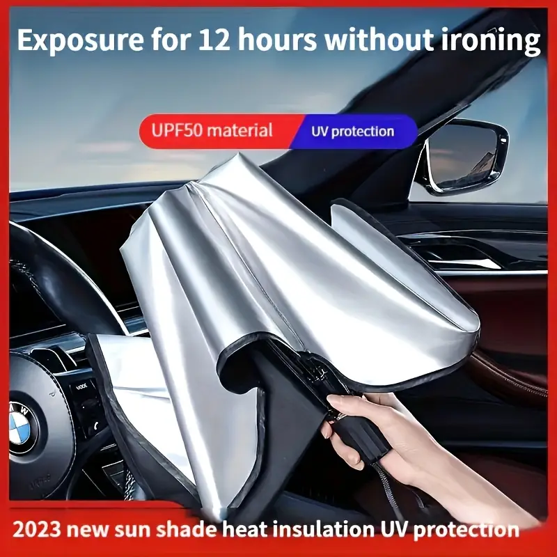 UPF50-Sunshade-UPF50- Compact Roll-Up Sunshade For Front Window - Heat Insulation And UV Protection, Easy-to-Use Auto Interior Accessory, Fits Most Vehicles, Su
