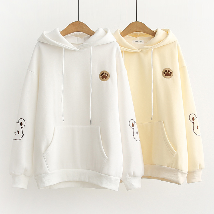 Title 5, Bear paw embroidered hooded plus fleece sweater