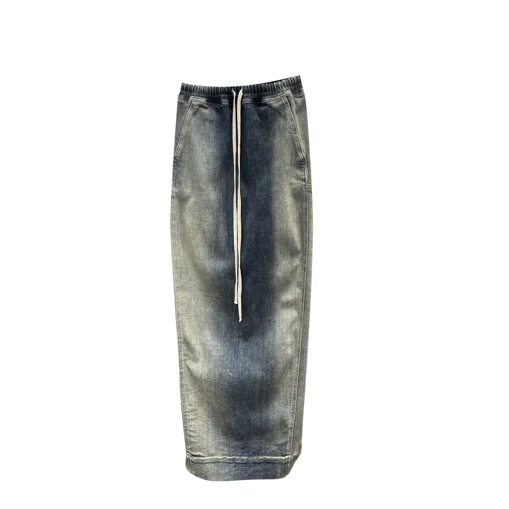 Elasticated Waistband Turned Into An Old Washed Denim Skirt - Blue