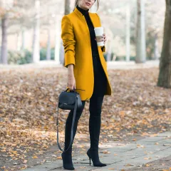 Autumn And Winter New Fashion Stand Collar Women's Woolen Coat - Yellow - View 1