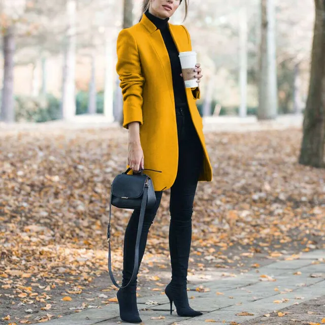 Autumn And Winter New Fashion Stand Collar Women's Woolen Coat Yellow - Shop at LoveMi