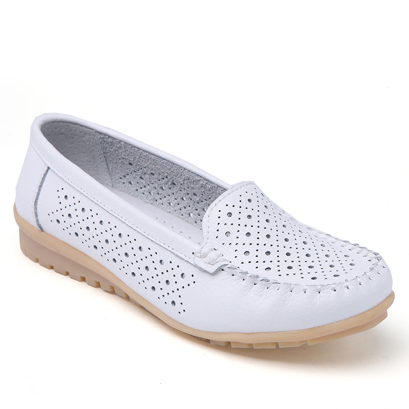 Nurse White Flat Leather Soft Bottom Women's Small Leather Shoes