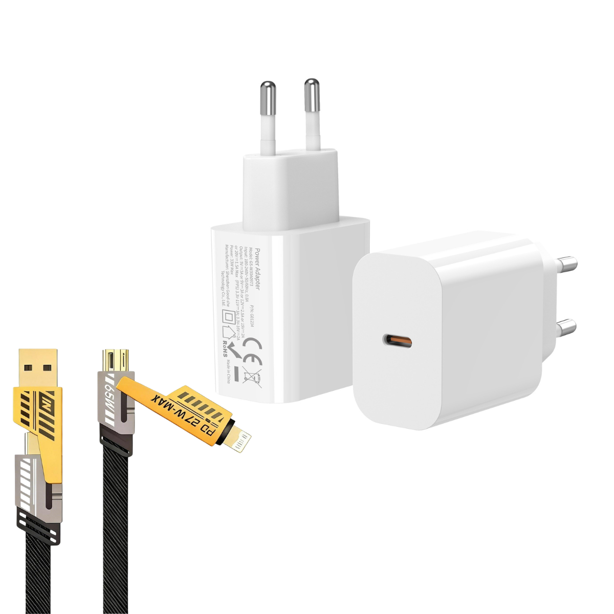 USB-C-Ladegerät mit einem Anschluss, inklusive 4-in-1-Datenkabel._voghion.com