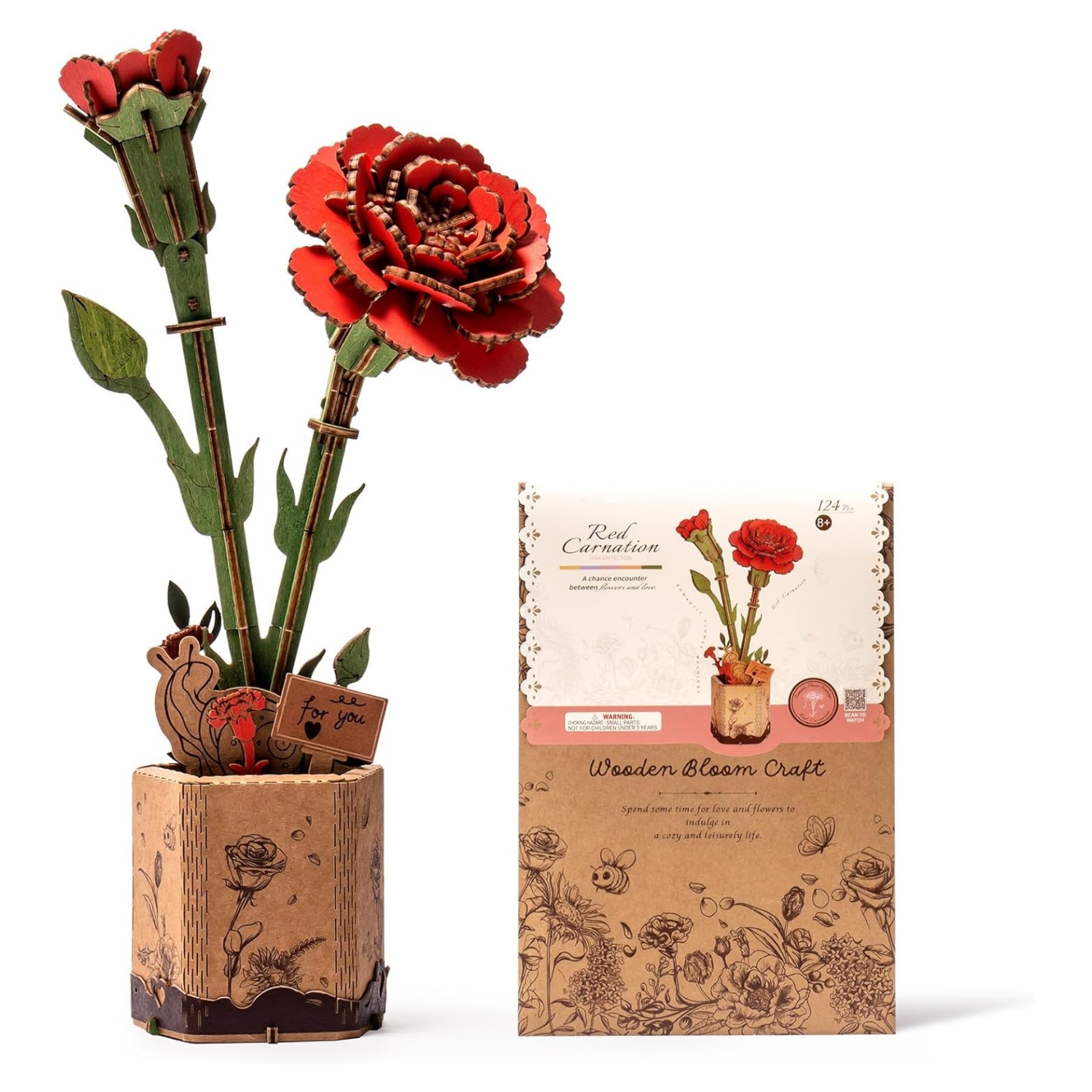 Rowood 3D Wooden Rose Bouquet - DIY Adjustable Flower Model Kit, No Glue Required, Suitable For Adults' Home And Table Decorations, Suitable For Adults And Teens, A Valentine's Day Gift For Women